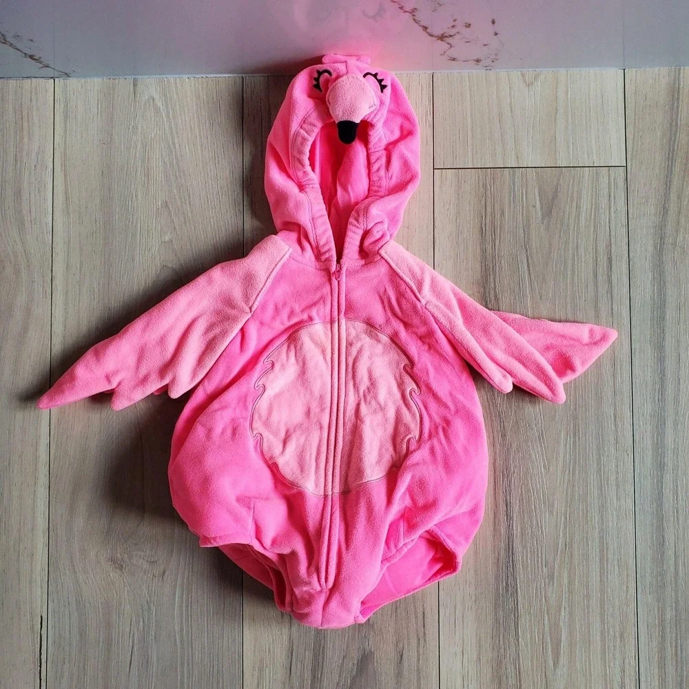 Carter's Puffer Snowsuit Girls 3-6 Months Pink Flamingo Hooded Fleece Costume